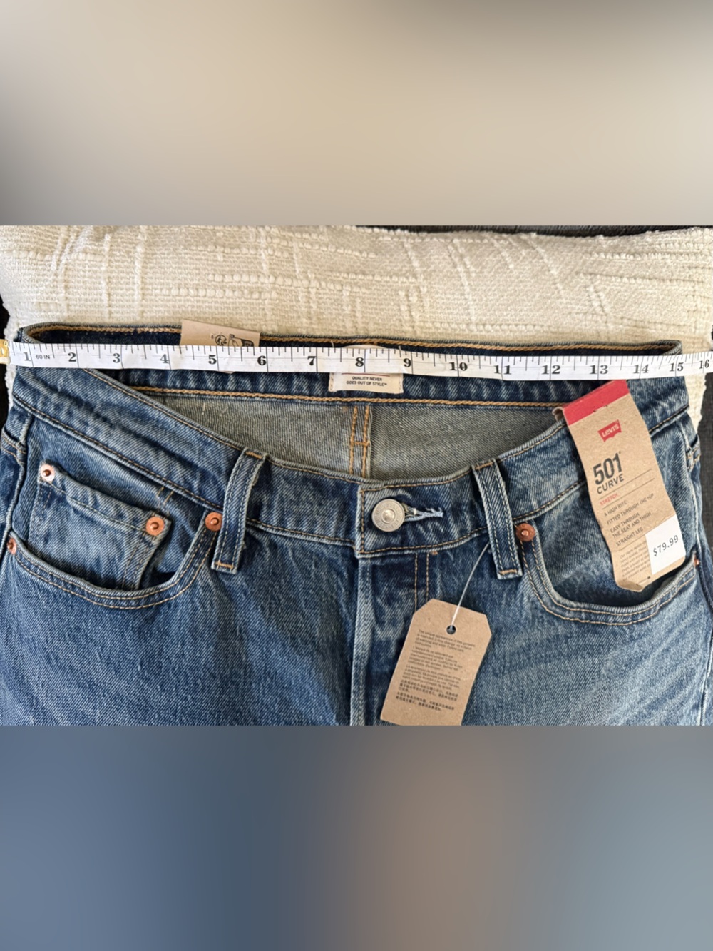 Levi's 501™ Curve Straight Leg Denim Rhinestone Jeans Solargenic- Dark Blue - Picture 10 of 10